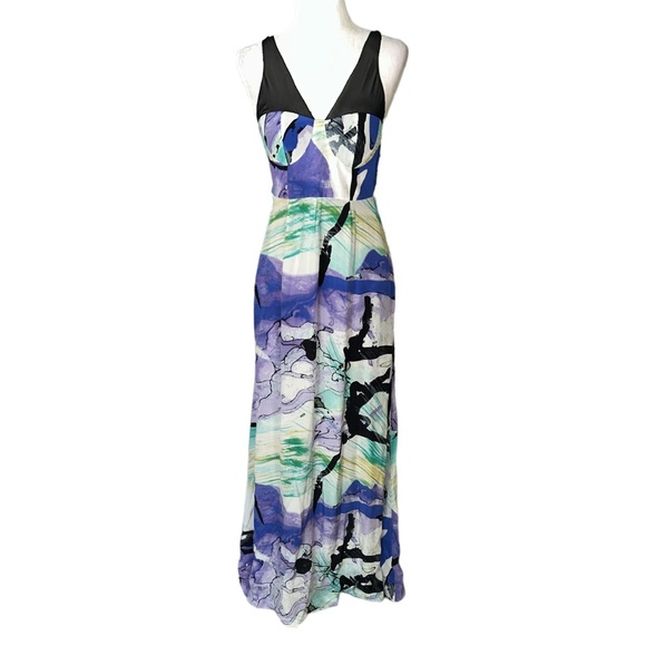 Leifsdottir Anthropologie Silk Lake Reflection Lavender Black Flowy Maxi Dress 4 - Picture 3 of 13